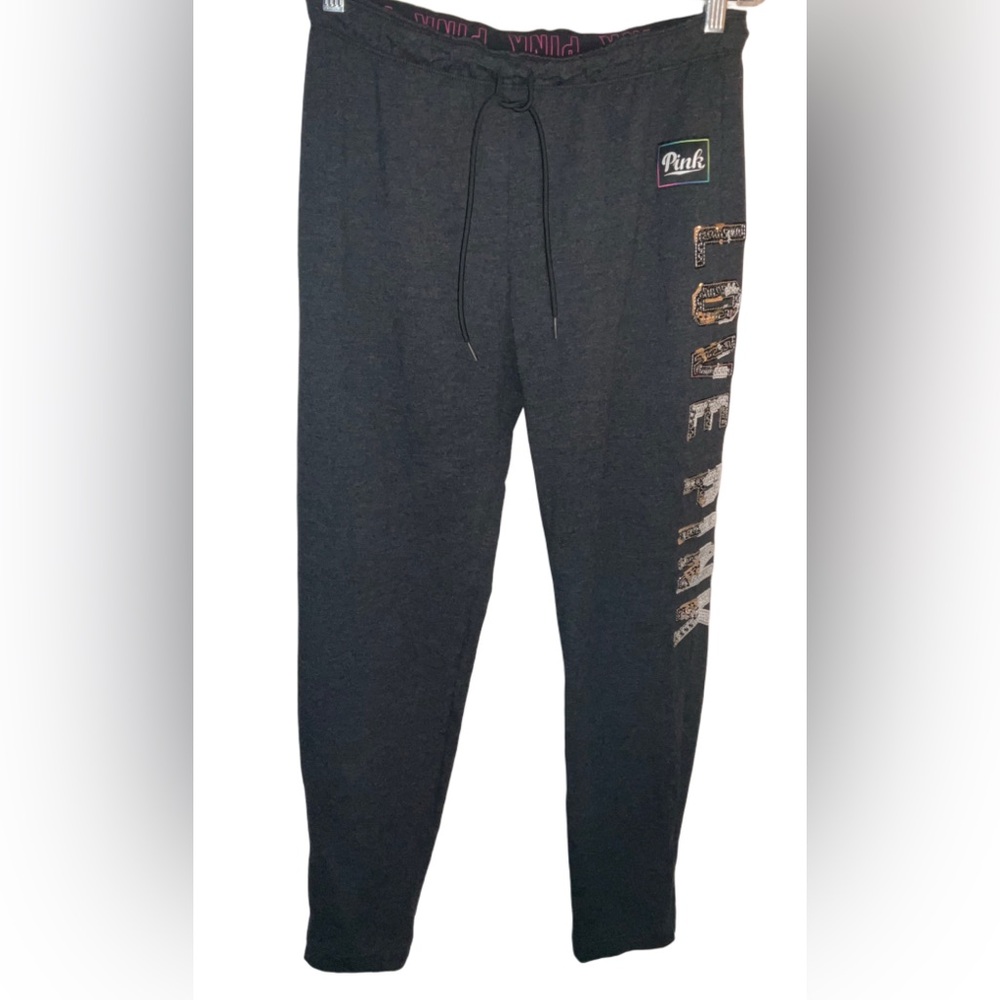 PINK BY VICTORIA SECRET GREY “LOVE PINK” SEQUINS SWEAT PANTS SZ S